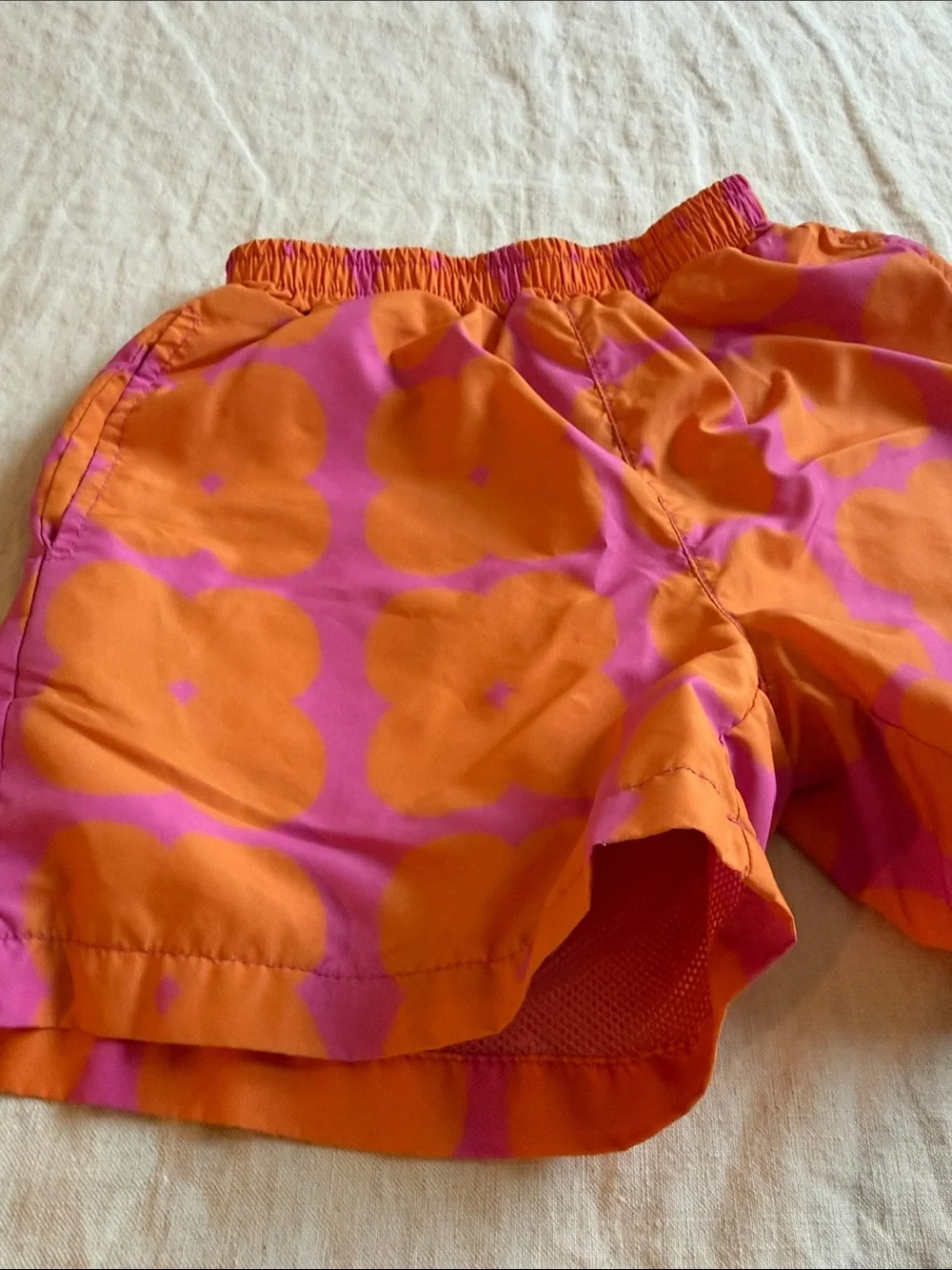 JellyMallow Toddler Boys Orange & Pink Floral Swim Trunks with Elastic Waist 3T